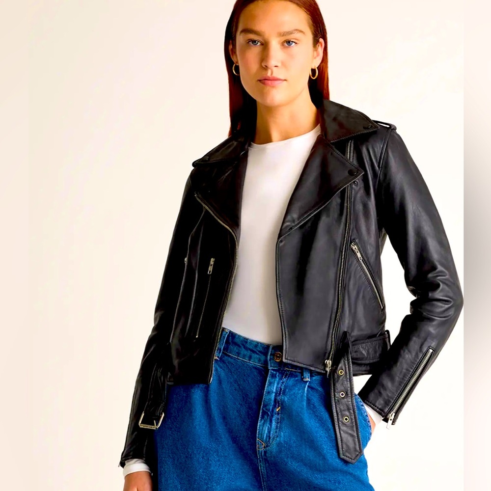 Quince 100% Leather Motorcycle Jacket in Black, Women's US Size M, NWT